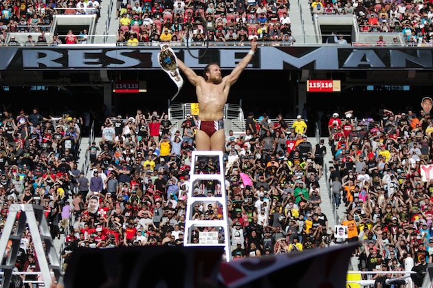 WWE Superstar Daniel Bryan celebrates becoming the new Intercontinental Champion at WrestleMania 31 at Levi's Stadium. on Sunday, March 29, 2015 in Santa Clara, CA. WrestleMania broke the Levi’s Stadium attendance record at 76,976 fans from all 50 states and 40 countries. (Don Feria/AP Images for WWE) WWE Superstar Daniel Bryan celebrates becoming the new Intercontinental Champion at WrestleMania 31 at Levi's Stadium. on Sunday, March 29, 2015 in Santa Clara, CA. WrestleMania broke the Levi’s Stadium attendance record at 76,976 fans from all 50 states and 40 countries. (Don Feria/AP Images for WWE)