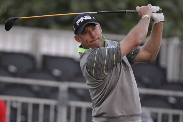 Lee Westwood hits from the first tee during the first round of the Honda Classic golf tournament, Thursday, Feb. 26, 2015, in Palm Beach Gardens, Fla.. (AP Photo/Luis M. Alvarez)