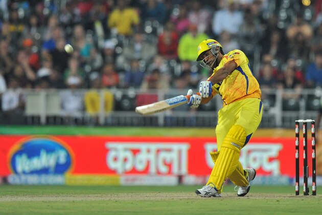 JOHANNESBURG, SOUTH AFRICA - SEPTEMBER 26: Mahendra Singh Dhoni of the Super Kings hits another six during the 2010 Airtel Champions League Twenty20 final match between Chennai Super Kings and Chevrolet Warriors from Bidvest Wanderers Stadium on September 26, 2010 in Johannesburg, South Africa.  (Photo by Duif du Toit/Gallo Images/Getty Images)