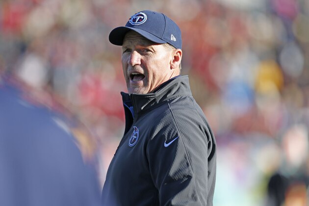 North head coach Ken Whisenhunt, of the Tennessee Titans, yells to his team during the Senior Bowl NCAA college football game Saturday, Jan. 24, 2015, in Mobile, Ala. (AP Photo/Butch Dill)