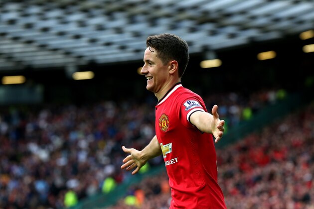 MANCHESTER, ENGLAND - APRIL 04:  Ander Herrera of Manchester United celebrates after scoring his team's third goal during the Barclays Premier League match between Manchester United and Aston Villa at Old Trafford on April 4, 2015 in Manchester, England.  (Photo by Alex Livesey/Getty Images)