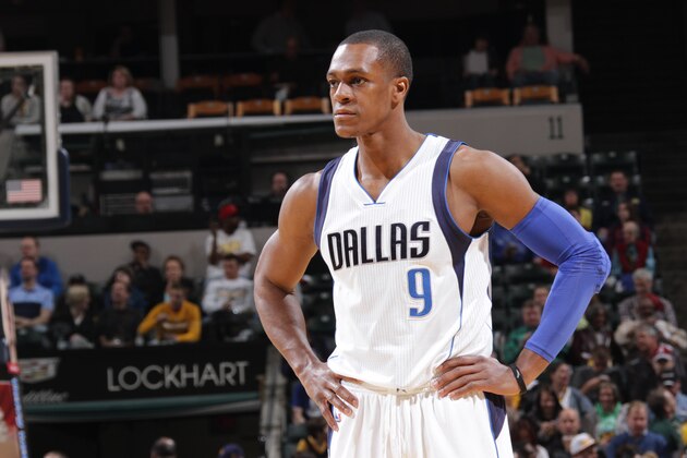 INDIANAPOLIS, IN - MARCH 29:  Rajon Rondo #9 of the Dallas Mavericks looks on during the game against the Indiana Pacers on March 29, 2015 at Bankers Life Fieldhouse in Indianapolis, Indiana.  NOTE TO USER: User expressly acknowledges and agrees that, by downloading and or using this Photograph, user is consenting to the terms and conditions of the Getty Images License Agreement. Mandatory Copyright Notice: Copyright 2015 NBAE (Photo by Ron Hoskins/NBAE via Getty Images)