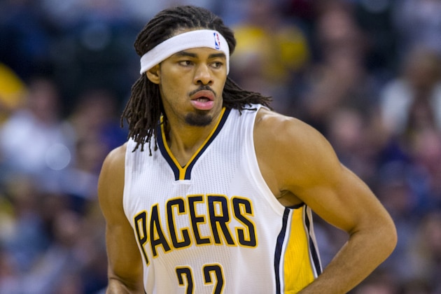 Indiana Pacer's Chris Copeland (22) transitions up court after scoring during the first half of an NBA basketball game, Saturday, Nov. 22, 2014, in Indianapolis. (AP Photo/Doug McSchooler)