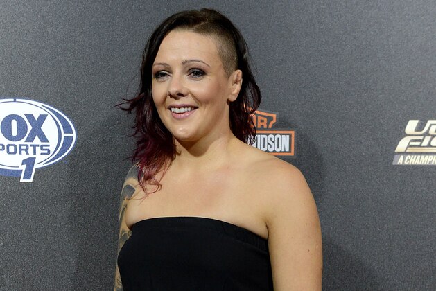 Sep 9, 2014; Los Angeles, CA, USA; Joanne Calderwood from Glasgow, Scotland arrives on the Red Carpet at Lure Nightclub for the premier of The Ultimate Fighter women in the newly formed women in the strawweight class. Mandatory Credit: Jayne Kamin-Oncea-USA TODAY Sports