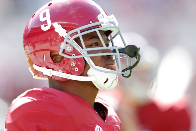Oct 18, 2014; Tuscaloosa, AL, USA; Alabama Crimson Tide wide receiver Amari Cooper (9) at Bryant-Denny Stadium. Mandatory Credit: Marvin Gentry-USA TODAY Sports