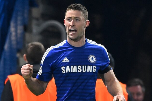 LONDON, ENGLAND - MARCH 11:  Gary Cahill of Chelsea celebrates after scoring his team's first goal during the UEFA Champions League Round of 16, second leg match between Chelsea and Paris Saint-Germain at Stamford Bridge on March 11, 2015 in London, England.  (Photo by Mike Hewitt/Getty Images)