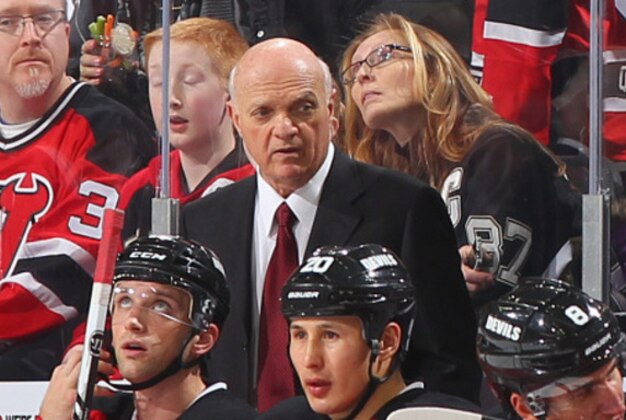 NEWARK, NJ - DECEMBER 29: President/G.M. Lou Lamoriello of the New Jersey Devils looks on against the Pittsburgh Penguins at the Prudential Center on December 29, 2014 in Newark, New Jersey. (Photo by Andy Marlin/NHLI via Getty Images)