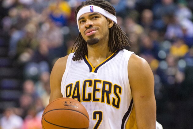 Indiana Pacer's Chris Copeland (22) reacts as he looks at the scoreboard during the second half of an NBA basketball game, Saturday, Nov. 22, 2014, in Indianapolis. The Suns defeated the Pacers 106-83. (AP Photo/Doug McSchooler)