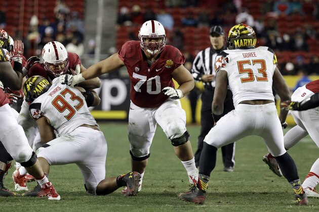 Stanford offensive tackle Andrus Peat (70) during the second half of the Foster Farms Bowl NCAA college football game Tuesday, Dec. 30, 2014, in Santa Clara, Calif. (AP Photo/Marcio Jose Sanchez)