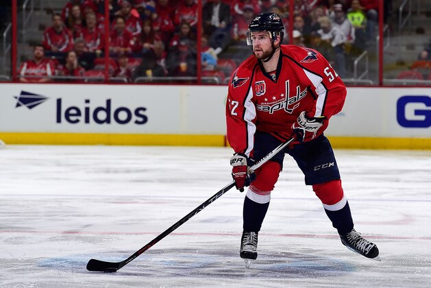 WASHINGTON, DC - MARCH 31:  Mike Green #52 of the Washington Capitals controls the puck in the second period against the Carolina Hurricanes during an NHL game at Verizon Center on March 31, 2015 in Washington, DC.  (Photo by Patrick McDermott/NHLI via Getty Images)