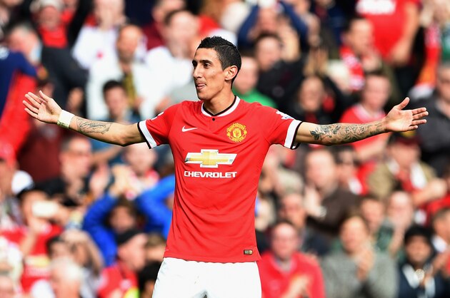 MANCHESTER, ENGLAND - OCTOBER 05:  Angel Di Maria of Manchester United celebrates scoring the first goal during the Barclays Premier League match between Manchester United and Everton at Old Trafford on October 5, 2014 in Manchester, England.  (Photo by Michael Regan/Getty Images)