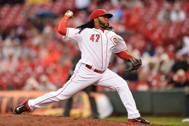 CINCINNATI, OH - APRIL 6:  Johnny Cueto #47 of the Cincinnati Reds pitches against the Pittsburgh Pirates at Great American Ball Park on April 6, 2015 in Cincinnati, Ohio.  (Photo by Jamie Sabau/Getty Images)