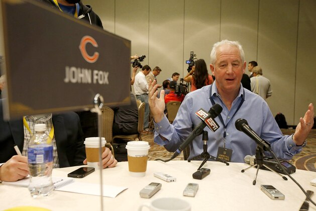 Chicago Bears head coach John Fox answers a question from a reporter as during the NFL Annual Meeting Wednesday, March 25, 2015, in Phoenix. (AP Photo/Ross D. Franklin)