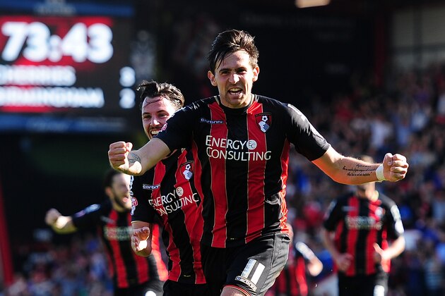 BOURNEMOUTH, ENGLAND - APRIL 06:  Charlie Daniels celebrates after scoring his side's fourth goal during the Sky Bet Championship match between AFC Bournemouth and Birmingham City at Goldsands Stadium on April 6, 2015 in Bournemouth, England.  (Photo by Dan Mullan/Getty Images)