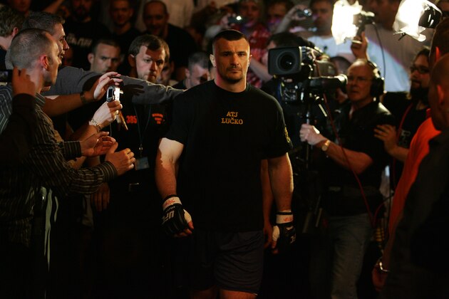 MANCHESTER, UNITED KINGDOM - APRIL 21: A pensive Mirko Cro Cop of Croatia walks to the octagon before fighting Gabriel Gonzaga of USA in a Heavyweight bout of the Ultimate Fighting Championship at the Manchester Evening News Arena on April 21, 2007 in Manchester, England. (Photo by Gary M. Prior/Getty Images)
