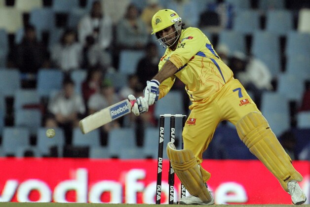 Chennai Super Kings captain MS Dhoni plays a shot during the Indian Premier League Twenty20 cricket match at against Kolkata Knight Riders at the Super Sport Park in Pretoria,  South Africa, Monday May 18, 2009. (AP Photo/Themba Hadebe)