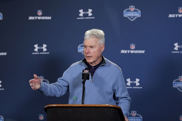 Green Bay Packer general manager Ted Thompson answers a question during a news conference at the NFL football scouting combine in Indianapolis, Thursday, Feb. 19, 2015. (AP Photo/David J. Phillip)