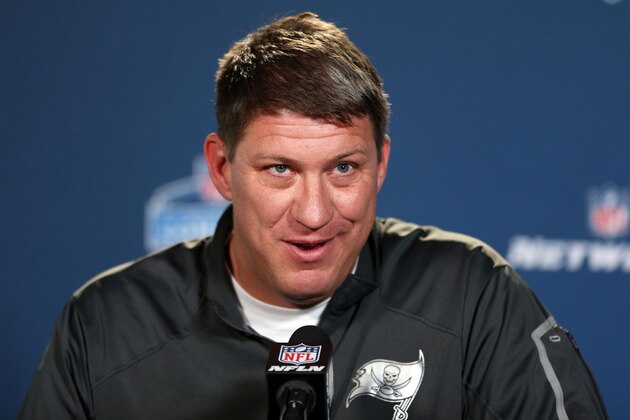 Feb 18, 2015; Indianapolis, IN, USA; Tampa Bay Buccaneers general manager Jason Licht speaks at a press conference during the 2015 NFL Combine at Lucas Oil Stadium. Mandatory Credit: Brian Spurlock-USA TODAY Sports