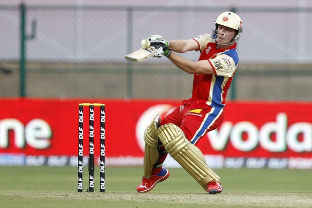 Royal Challengers Bangalore batsman A.B. de Villiers plays a shot during Indian Premier League (IPL) cricket match against Delhi Daredevils in Bangalore, India, Saturday, April 7, 2012. (AP Photo/Aijaz Rahi)