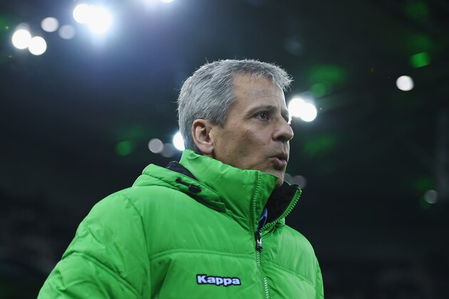 MOENCHENGLADBACH, GERMANY - DECEMBER 11:  Head coach Lucien Favre of Borussia Moenchengladbach looks on prior to the UEFA Europa League group stage match between VfL Borussia Moenchengladbach and FC Zurich at Borussia Park on December 11, 2014 in Moenchengladbach, Germany.  (Photo by Dennis Grombkowski/Getty Images)
