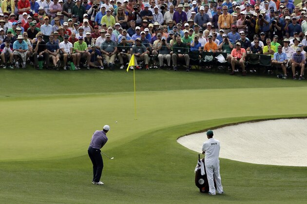 Jordan Spieth takes his third shot on the second hole during the second round of the Masters golf tournament Friday, April 10, 2015, in Augusta, Ga. (AP Photo/David J. Phillip)