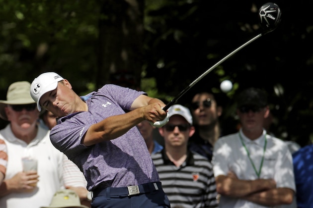 Jordan Spieth tees off on the seventh hole during the second round of the Masters golf tournament Friday, April 10, 2015, in Augusta, Ga. (AP Photo/Charlie Riedel)
