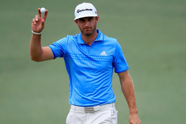 AUGUSTA, GA - APRIL 10:  Dustin Johnson of the United States waves to the gallery on the second green during the second round of the 2015 Masters Tournament at Augusta National Golf Club on April 10, 2015 in Augusta, Georgia.  (Photo by Jamie Squire/Getty Images)