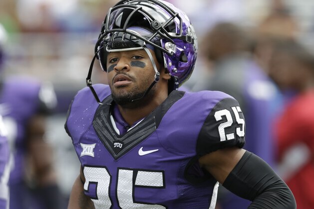 TCU cornerback Kevin White (25) warms up before an NCAA college football game, Saturday, Sept. 13, 2014, in Fort Worth, Texas. (AP Photo/LM Otero)