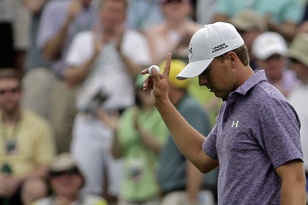 Jordan Spieth acknowledges applause after a birdie on the 10th hole during the second round of the Masters golf tournament Friday, April 10, 2015, in Augusta, Ga. (AP Photo/Chris Carlson)