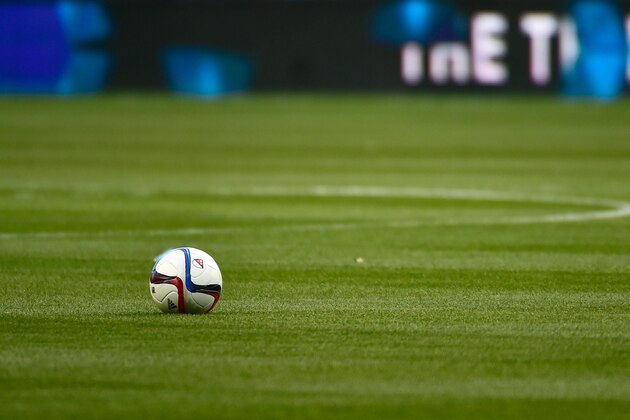 Apr 5, 2015; Kansas City, KS, USA; A general view of a soccer ball on the pitch at Sporting Park before the game between the Sporting KC and the Philadelphia Union. Mandatory Credit: Jasen Vinlove-USA TODAY Sports
