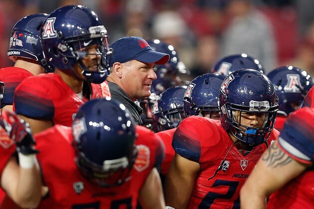 GLENDALE, AZ - DECEMBER 31:  Head coach Rich Rodriguez of the Arizona Wildcats watches warm ups before the Vizio Fiesta Bowl against the Boise State Broncos at University of Phoenix Stadium on December 31, 2014 in Glendale, Arizona.  (Photo by Christian Petersen/Getty Images)