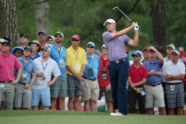 AUGUSTA, GA - APRIL 10:  Jordan Spieth of the United States watches his second shot on the 17th hole during the second round of the 2015 Masters Tournament at Augusta National Golf Club on April 10, 2015 in Augusta, Georgia.  (Photo by Andrew Redington/Getty Images)