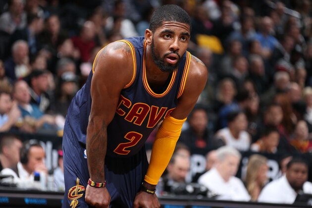 NEW YORK, NY - MARCH 27:  Kyrie Irving #2 of the Cleveland Cavaliers during the game against the Brooklyn Nets on March 27, 2015 at the Barclays Center in the Brooklyn borough of New York City. NOTE TO USER: User expressly acknowledges and agrees that, by downloading and or using this Photograph, user is consenting to the terms and conditions of the Getty Images License Agreement. Mandatory Copyright Notice: Copyright 2015 NBAE (Photo by Nathaniel S. Butler/NBAE via Getty Images)