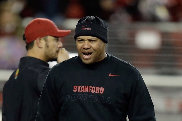 SANTA CLARA, CA - DECEMBER 30:  Head coach David Shaw of the Stanford Cardinal stands on the field before their game against the Maryland Terrapins in the Foster Farms Bowl at Levi's Stadium on December 30, 2014 in Santa Clara, California.  (Photo by Ezra Shaw/Getty Images)