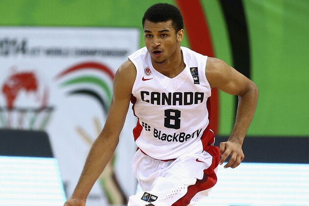 DUBAI, UNITED ARAB EMIRATES - AUGUST 14: Jamal Murray of Canada in action during the FIBA U17 World Championships Quarter-Final match between  Canada and Serbia at the Hamdan Sports Complex on August 14, 2014 in Dubai, United Arab Emirates.  (Photo by Francois Nel/Getty Images)