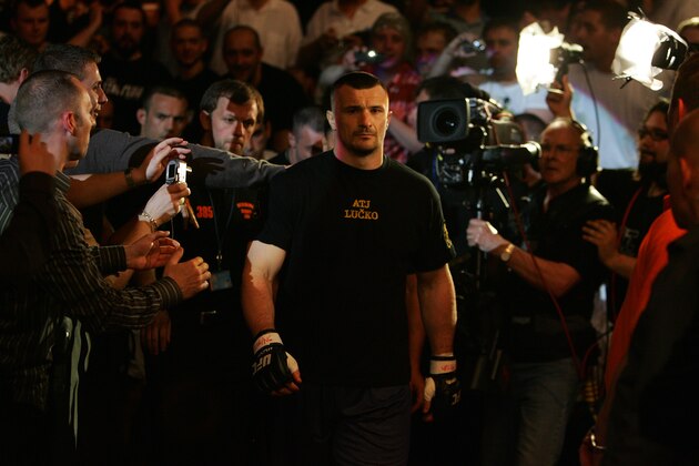 MANCHESTER, UNITED KINGDOM - APRIL 21: A pensive Mirko Cro Cop of Croatia walks to the octagon before fighting Gabriel Gonzaga of USA in a Heavyweight bout of the Ultimate Fighting Championship at the Manchester Evening News Arena on April 21, 2007 in Manchester, England. (Photo by Gary M. Prior/Getty Images)