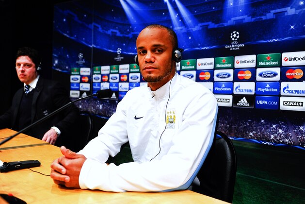 BARCELONA, SPAIN - MARCH 11:  Vincent Kompany of Manchester City FC faces the media during a press conference ahead the UEFA Champions League Round of 16 second leg match against FC Barcelona at Camp Nou on March 11, 2014 in Barcelona, Spain.  (Photo by David Ramos/Getty Images)