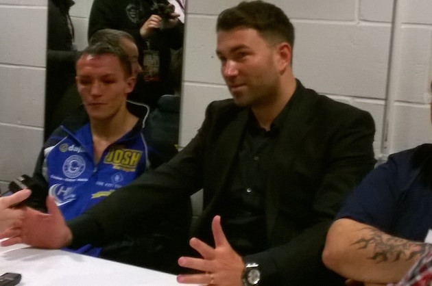 Hearn (right) with Josh Warrington (left) Hearn (right) with Josh Warrington (left)
