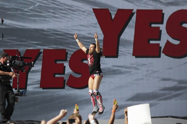 WWE Superstar Daniel Bryan makes his entrance at WrestleMania 31 at Levi's Stadium. on Sunday, March 29, 2015 in Santa Clara, CA. WrestleMania broke the Levi’s Stadium attendance record at 76,976 fans from all 50 states and 40 countries. (Don Feria/AP Images for WWE)