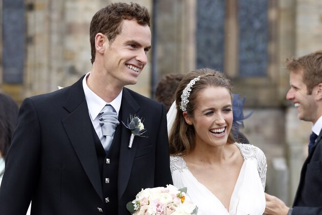 DUNBLANE, UNITED KINGDOM - APRIL 11: Andy Murray and Kim Sears leave Dunblane Cathedral after their wedding on April 11, 2015 in Dunblane, Scotland. (Photo by Alex B.  Huckle/Getty Images)