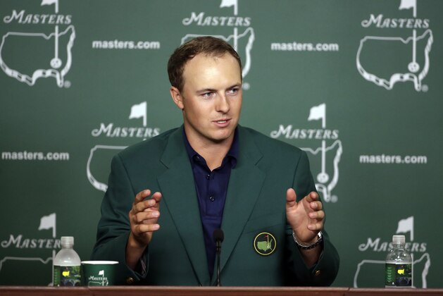 Jordan Spieth speaks to the media after winning the Masters golf tournament Sunday, April 12, 2015, in Augusta, Ga. (AP Photo/Chris Carlson)