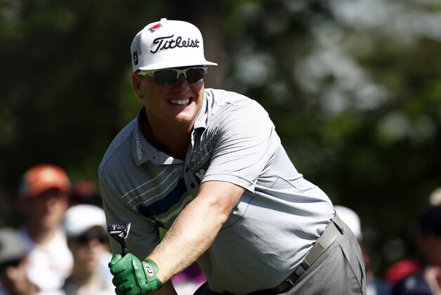 Apr 11, 2015; Augusta, GA, USA; Charley Hoffman reacts after hitting his tee shot on the 4th hole during the third round of The Masters golf tournament at Augusta National Golf Club. Mandatory Credit: Rob Schumacher-USA TODAY Sports
