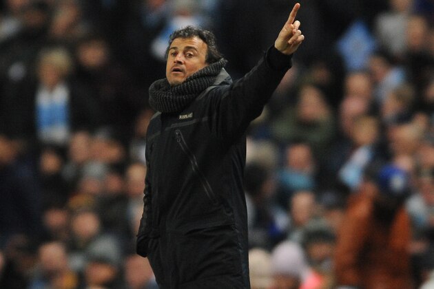 Barcelona manager Luis Enrique during the Champions League round 16 match between Manchester City and Barcelona at the Etihad Stadium, in Manchester, England, Tuesday, Feb. 24, 2015. (AP Photo/Rui Vieira)