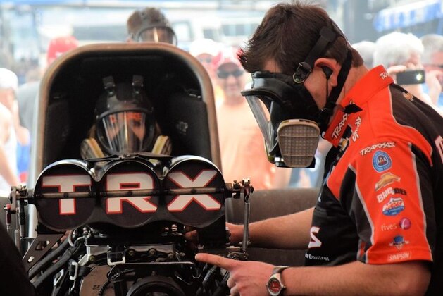 Courtney Force warms up her Funny Car in Gainesville.