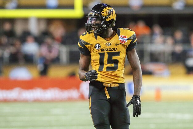 Jan 3, 2014; Arlington, TX, USA; Missouri Tigers wide receiver Dorial Green-Beckham (15) during the game against the Oklahoma State Cowboys in the 2014 Cotton Bowl at AT&T Stadium. Missouri won 41-31. Mandatory Credit: Kevin Jairaj-USA TODAY Sports