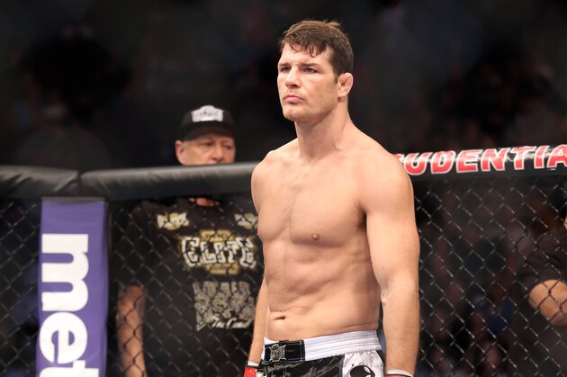 Michael Bisping is seen before his bout at UFC 159 Mixed Martial Arts middleweight bout against Alan Belcher in Newark, NJ, Saturday, April 27,2013.  Bisping won via 3-round technical decision after an accidental eye poke. (AP Photo/Gregory Payan)