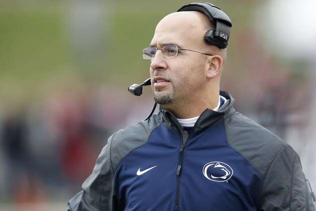Penn State head coach James Franklin watches during an NCAA college football game against Indiana in Bloomington, Ind., Saturday, Nov. 8, 2014. Penn State won the game 13-7. (AP Photo/Sam Riche)