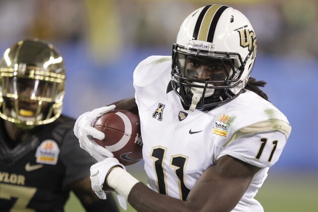 Central Florida wide receiver Breshad Perriman (11)  during the first half of the Fiesta Bowl NCAA college football game against Baylor, Wednesday, Jan. 1, 2014, in Glendale, Ariz.  (AP Photo/Rick Scuteri)
