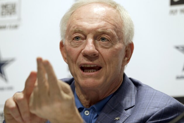Dallas Cowboys owner Jerry Jones talks about the NFL football draft at Valley Ranch in Irving, Texas, Saturday, May 10, 2014. (AP Photo/LM Otero)