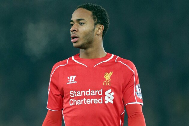 Liverpool's Raheem Sterling during their English Premier League soccer match against Everton at Goodison Park in Liverpool, England, Saturday Feb. 7, 2015. (AP Photo/Clint Hughes)